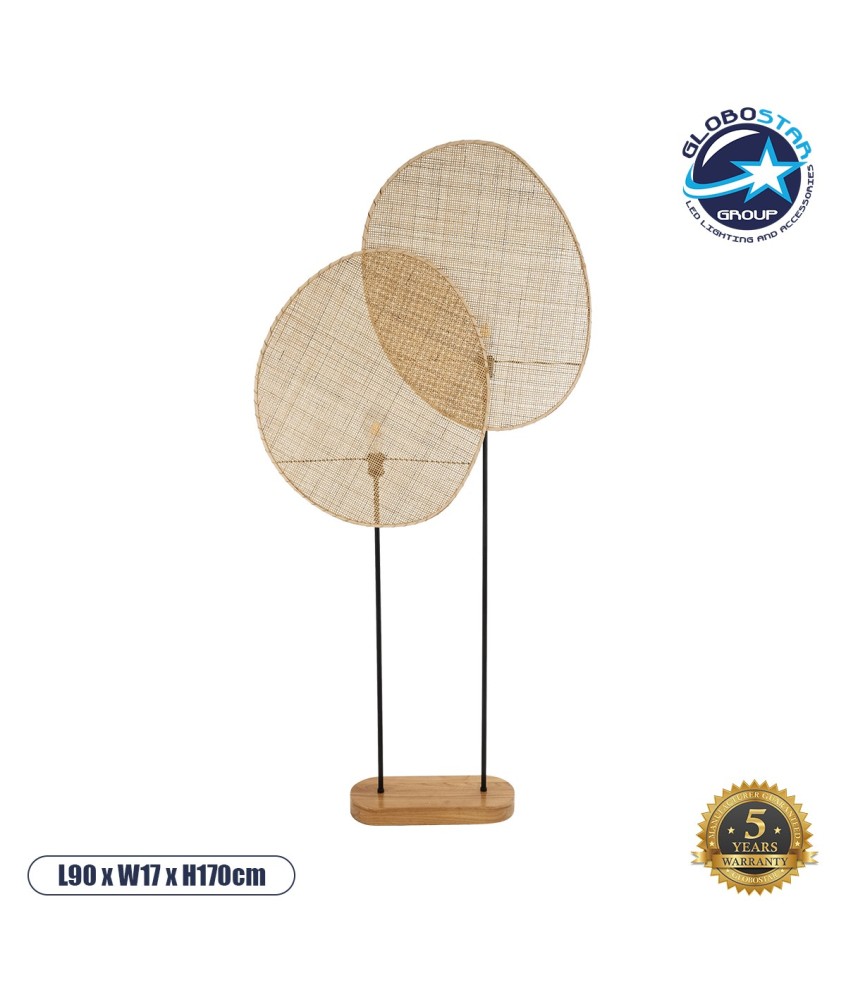 GLOBOSTAR® AZUL 02232 Boho Επιδαπέδιο Φωτιστικό με Ντουί 2 x E27 AC 220-240V IP20 - Μπεζ & Μαύρο - Μ90 x Π17 x Υ170cm